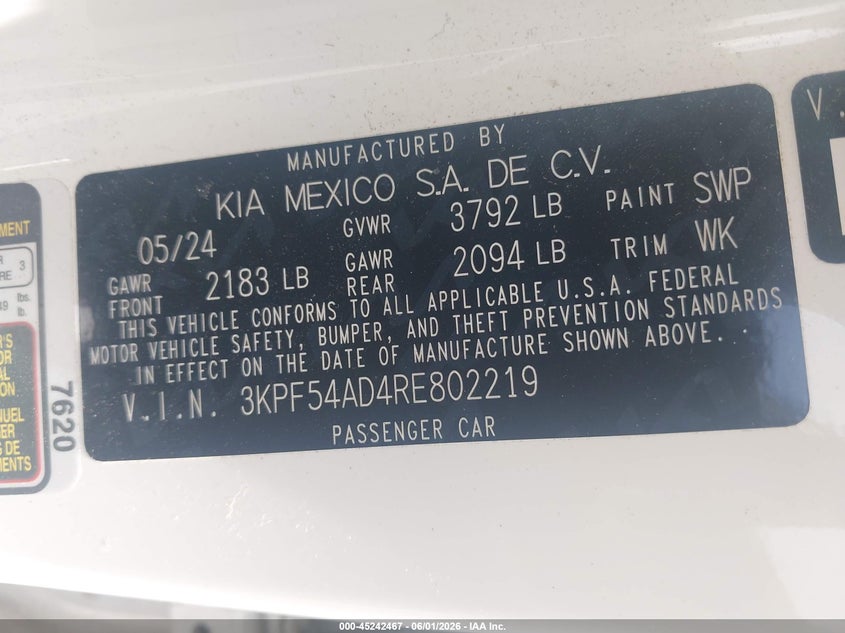 2024 Kia Forte VIN 3KPF54AD4RE802219 IAAI salvage auction — LEFT FRONT, Wait Title, sold $9,600 on 2026-08-31 (photo 9)