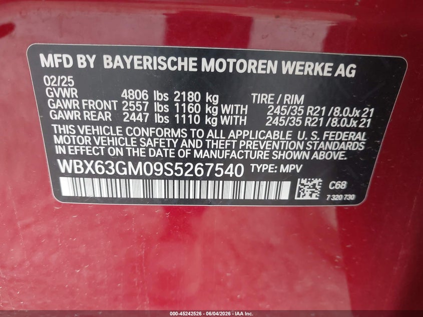 2025 BMW X2 VIN WBX63GM09S5267540 IAAI salvage auction — FRONT END, Salvage Title, sold $17,675 on 2026-08-25 (photo 9)