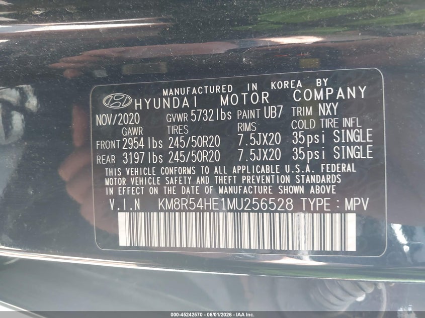 2021 Hyundai Palisade VIN KM8R54HE1MU256528 IAAI salvage auction — HAIL, Salvage Title, sold $9,100 on 2026-08-03 (photo 9)