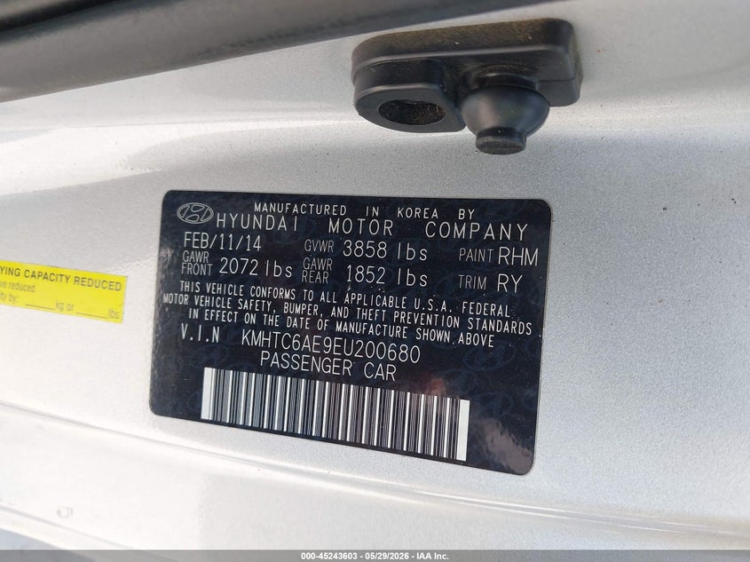 2014 Hyundai Veloster VIN KMHTC6AE9EU200680 IAAI salvage auction — NORMAL WEAR, Original (Texas), sold $900 on 2026-07-06 (photo 9)