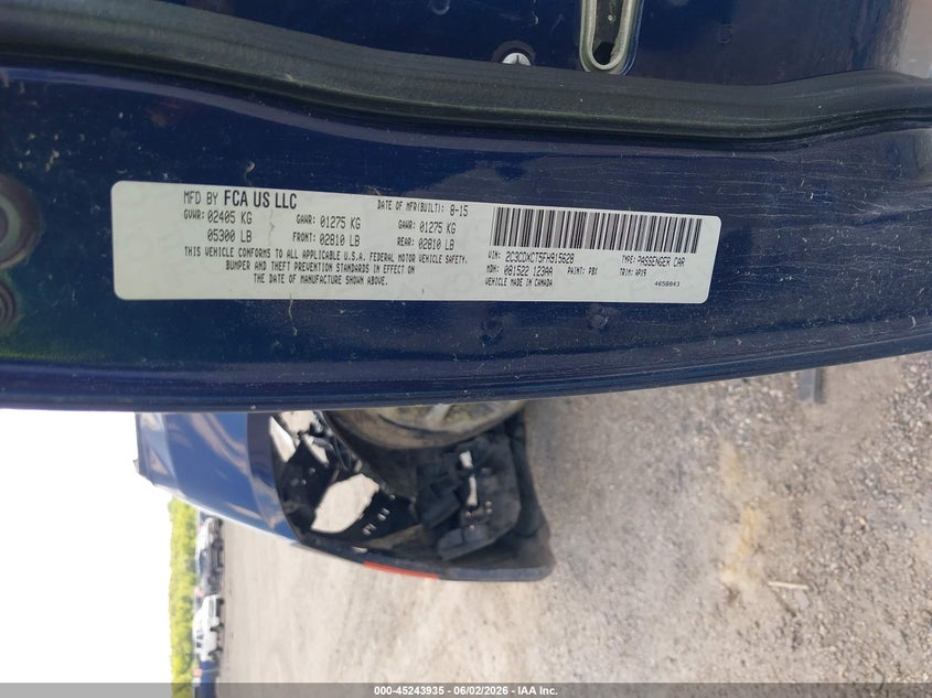 2015 Dodge Charger VIN 2C3CDXCT5FH915628 IAAI salvage auction — FRONT END, Salvage Title, sold $2,500 on 2026-07-21 (photo 9)