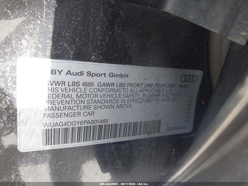 2023 Audi Rs3 VIN WUAG4DGY6PA901466 IAAI salvage auction — FRONT END, Wait Title, sold $15,200 on 2026-08-08 (photo 9)