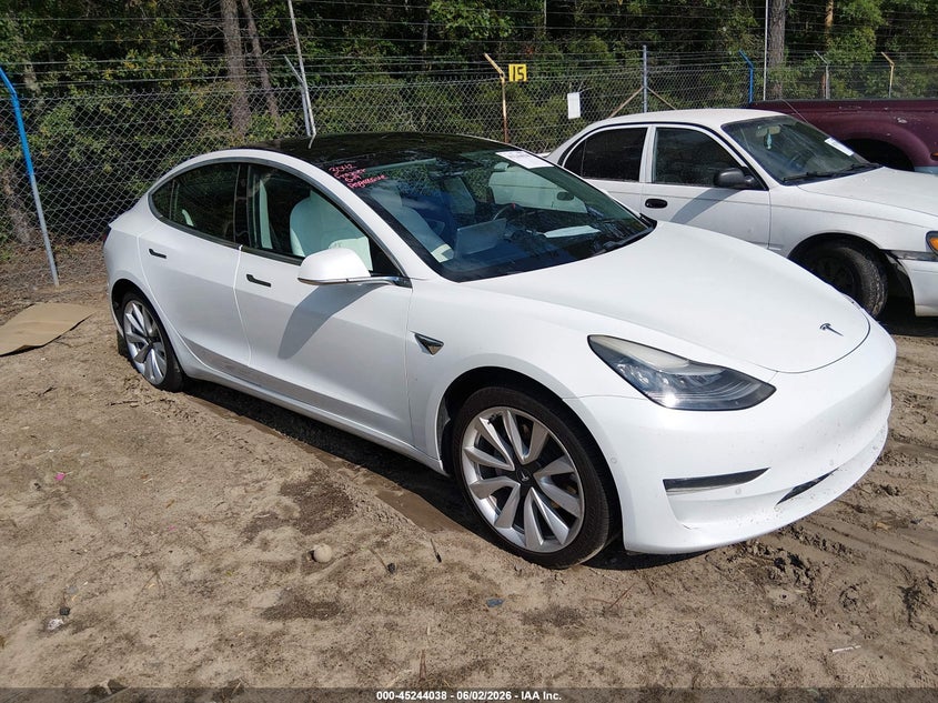 2019 Tesla Model 3 VIN 5YJ3E1EB4KF469949 IAAI salvage auction — LEFT FRONT, Salvage Title, sold $4,950 on 2026-08-01 (photo 1)