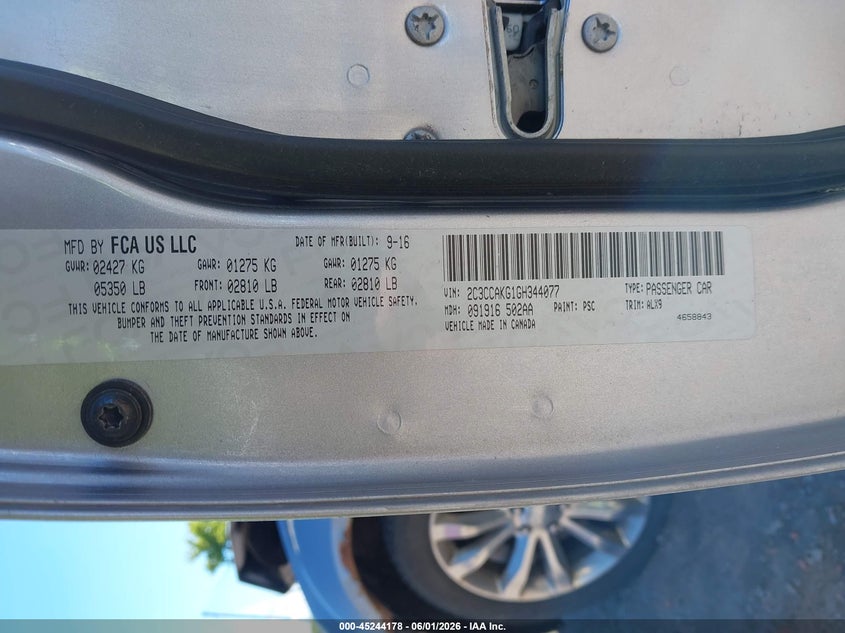 2016 Chrysler 300c VIN 2C3CCAKG1GH344077 IAAI salvage auction — FRONT END, Salvage Title, sold $500 on 2026-07-09 (photo 9)