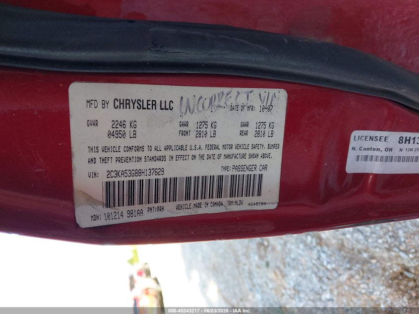 2007 Chrysler 300 VIN 2C3KA63H67H684315 IAAI salvage auction — HAIL, Clear (Missouri), sold $975 on 2026-09-04 (photo 9)
