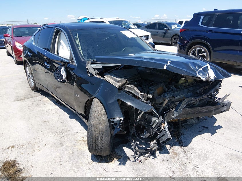 2018 Infiniti Q50 VIN JN1EV7AP4JM353334 IAAI salvage auction — FRONT END, Salvage Title, sold $25 on 2026-07-16 (photo 1)