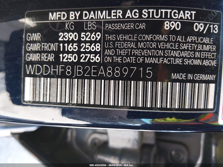 2014 Mercedes-benz E-klasse VIN WDDHF8JB2EA889715 IAAI salvage auction — FRONT END, Salvage Title, sold $1,575 on 2026-07-30 (photo 9)