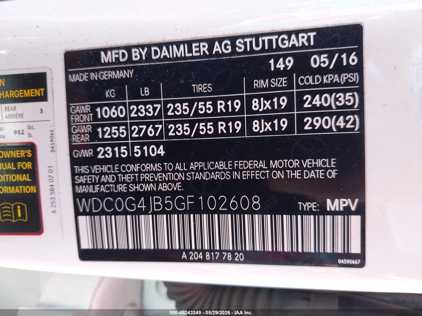 2016 Mercedes-benz Glc VIN WDC0G4JB5GF102608 IAAI salvage auction — SIDE, Salvage (Hawaii), sold $2,400 on 2026-08-11 (photo 9)