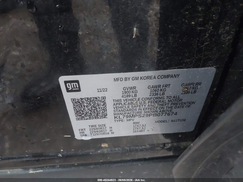2023 Chevrolet Trailblazer VIN KL79MPS29PB077674 IAAI salvage auction — FRONT END, Salvage Title, sold $3,450 on 2026-07-21 (photo 9)