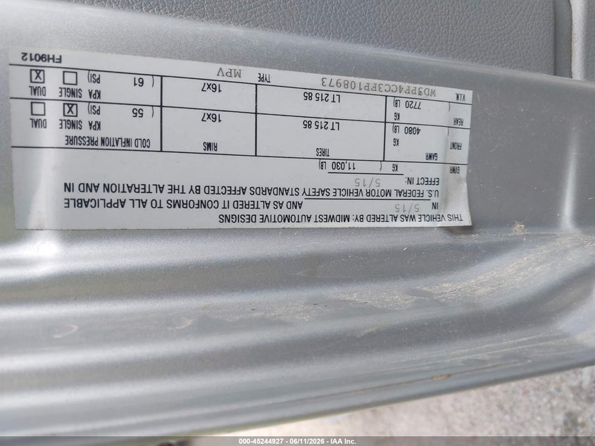 2015 Mercedes-benz Sprinter VIN WD3PF4CC3FP108973 IAAI salvage auction — FRONT END, Salvage (Louisiana), sold $50 on 2026-07-29 (photo 8)