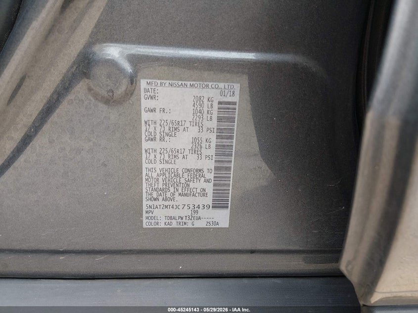 2018 Nissan Rogue VIN 5N1AT2MT4JC753439 IAAI salvage auction — LEFT REAR, Salvage Title, sold $1,700 on 2026-07-24 (photo 9)