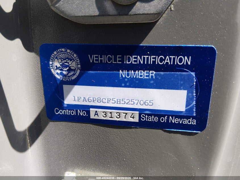 2017 Ford Mustang VIN 1FA6P8CF5H5257065 IAAI salvage auction — THEFT, Salvage (Nevada), sold $12,675 on 2026-07-31 (photo 9)