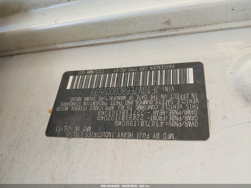 2012 Subaru Impreza VIN JF1GV7E68CG002599 IAAI salvage auction — NORMAL WEAR, Salvage (Texas), sold $600 on 2026-07-28 (photo 9)
