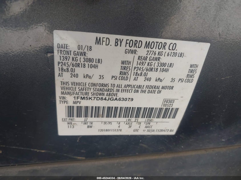 2018 Ford Explorer VIN 1FM5K7D84JGA63079 IAAI salvage auction — LEFT SIDE, Salvage (Georgia), sold $3,400 on 2026-08-01 (photo 9)