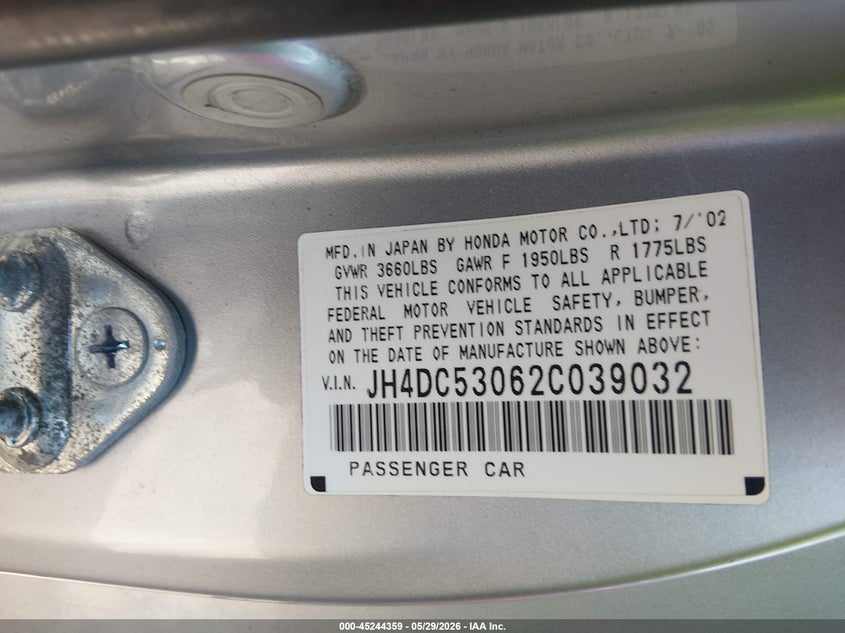 2002 Acura Rsx VIN JH4DC53062C039032 IAAI salvage auction — ENGINE DAMAGE, Salvage (Virginia), sold $1,650 on 2026-07-23 (photo 9)