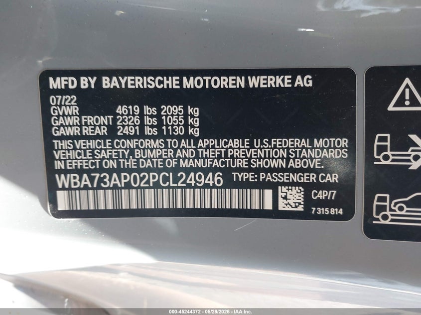 2023 BMW 4er VIN WBA73AP02PCL24946 IAAI salvage auction — REAR END, Salvage Title, sold $18,400 on 2026-08-02 (photo 9)