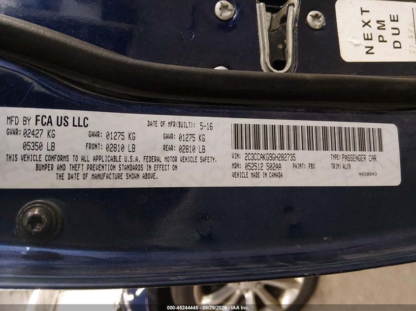 2016 Chrysler 300c VIN 2C3CCAKG9GH282735 IAAI salvage auction — FRONT END, Salvage Title, sold $1,250 on 2026-07-28 (photo 9)