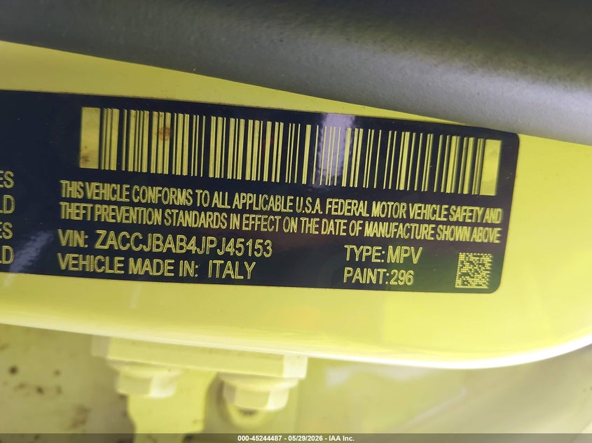 2018 Jeep Renegade VIN ZACCJBAB4JPJ45153 IAAI salvage auction — FRONT & REAR, Salvage Title, sold $3,275 on 2026-07-22 (photo 9)
