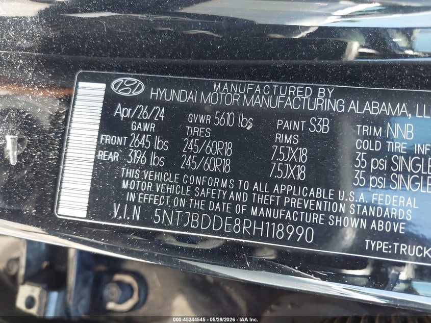 2024 Hyundai Santa cruz VIN 5NTJBDDE8RH118990 IAAI salvage auction — RIGHT SIDE, Salvage - Greater Than 75% (Maryland), sold $6,700 on 2026-07-30 (photo 9)
