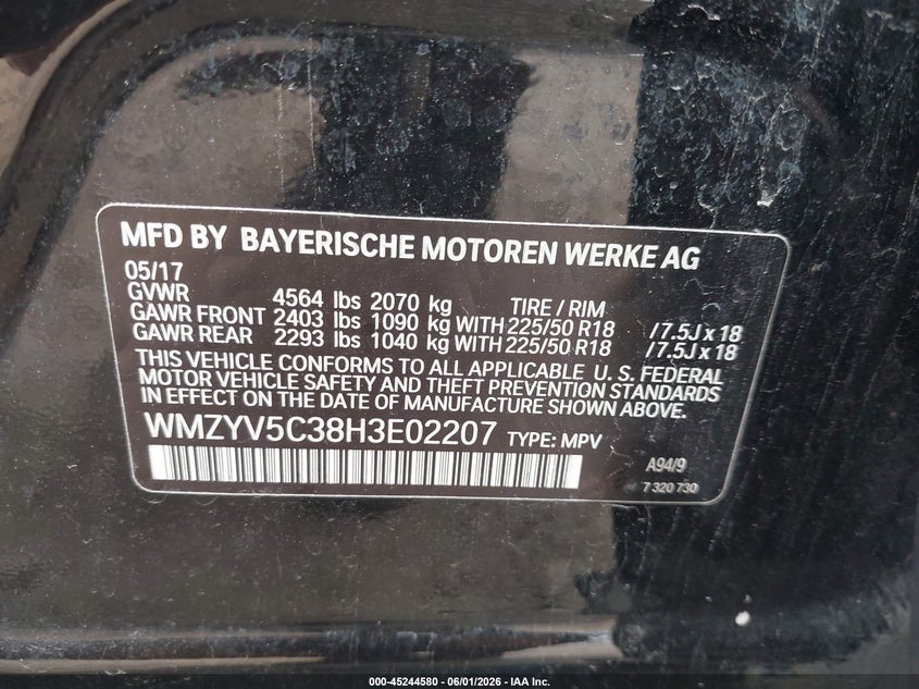 2017 Mini Countryman VIN WMZYV5C38H3E02207 IAAI salvage auction — LEFT FRONT, Salvage Title, sold $1,750 on 2026-07-29 (photo 9)