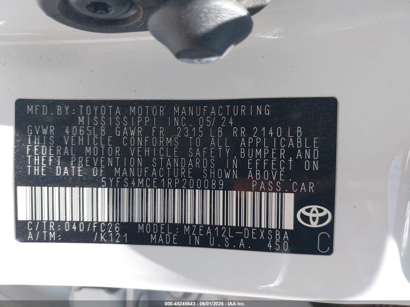 2024 Toyota Corolla VIN 5YFS4MCE1RP200089 IAAI salvage auction — WATER/FLOOD, Salvage Title, sold $2,350 on 2026-07-21 (photo 9)