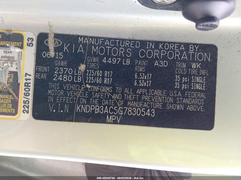 2016 Kia Sportage VIN KNDPB3AC5G7830543 IAAI salvage auction — FRONT END, Original (Texas), sold $2,325 on 2026-07-08 (photo 9)