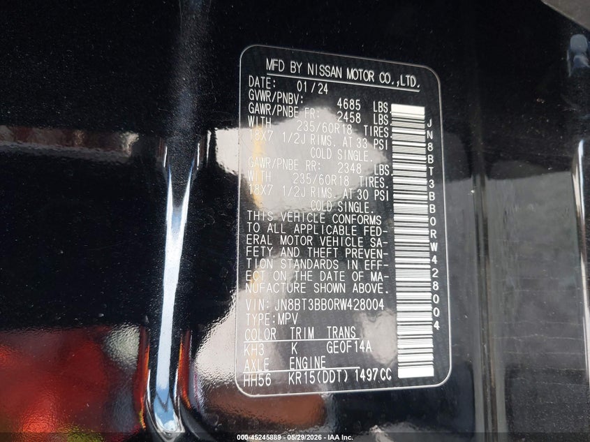 2024 Nissan Rogue VIN JN8BT3BB0RW428004 IAAI salvage auction — LEFT SIDE, Salvage Title, sold $9,250 on 2026-07-13 (photo 9)
