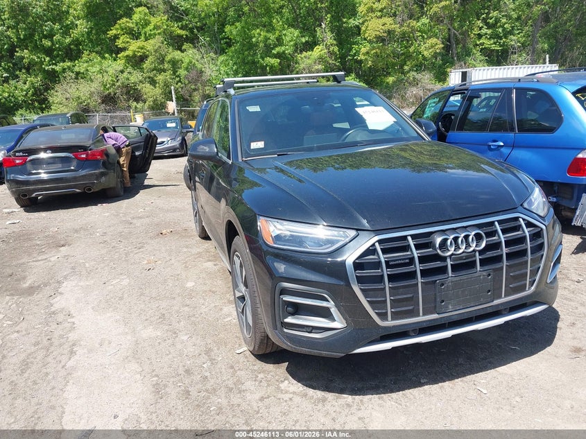 2021 Audi Q5 VIN WA1BAAFY2M2024488 IAAI salvage auction — REAR END, Salvage Title, sold $12,100 on 2026-07-21 (photo 1)