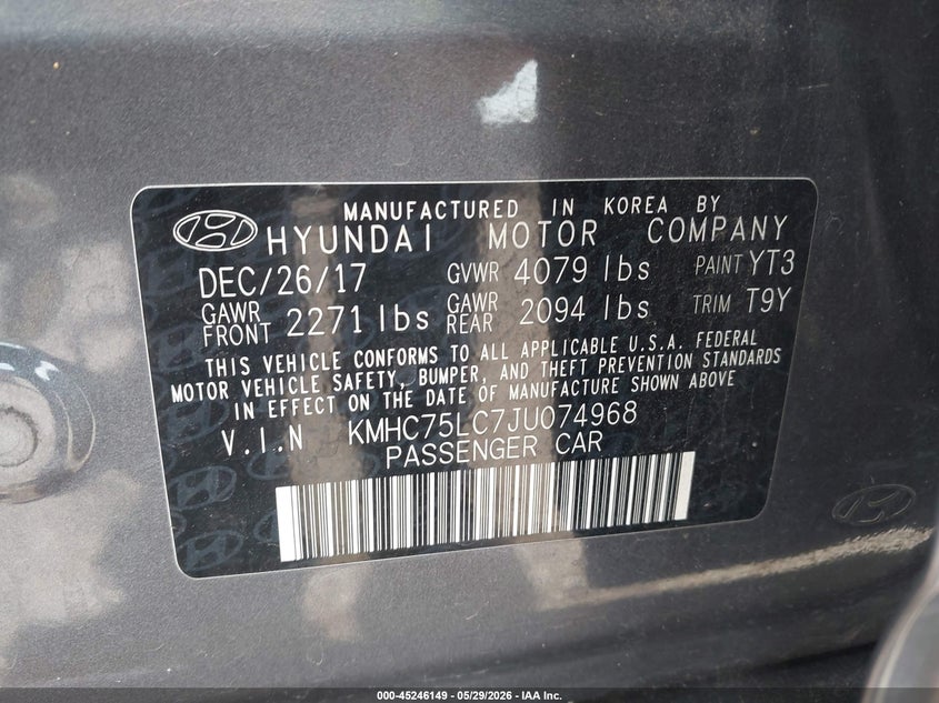 2018 Hyundai Ioniq VIN KMHC75LC7JU074968 IAAI salvage auction — FRONT END, Salvage Title, sold $4,150 on 2026-07-14 (photo 9)