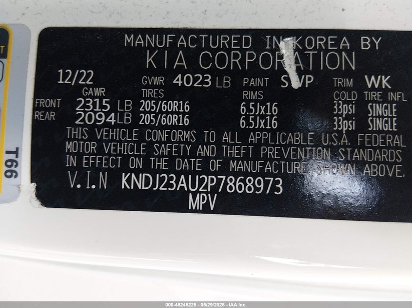 2023 Kia Soul VIN KNDJ23AU2P7868973 IAAI salvage auction — ALL OVER, Salvage Title, sold $3,950 on 2026-07-28 (photo 9)