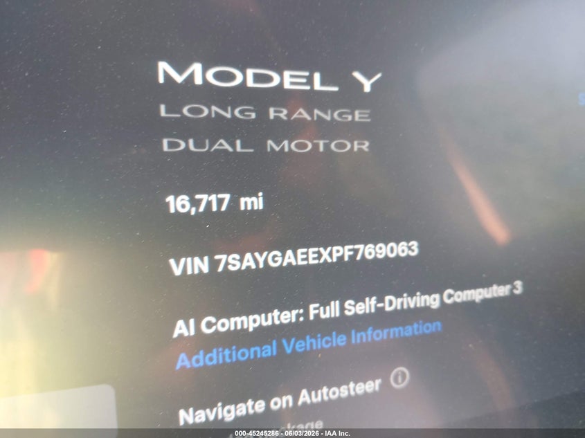 2023 Tesla Model y VIN 7SAYGAEEXPF769063 IAAI salvage auction — LEFT SIDE, Salvage Title, sold $3,350 on 2026-07-23 (photo 7)