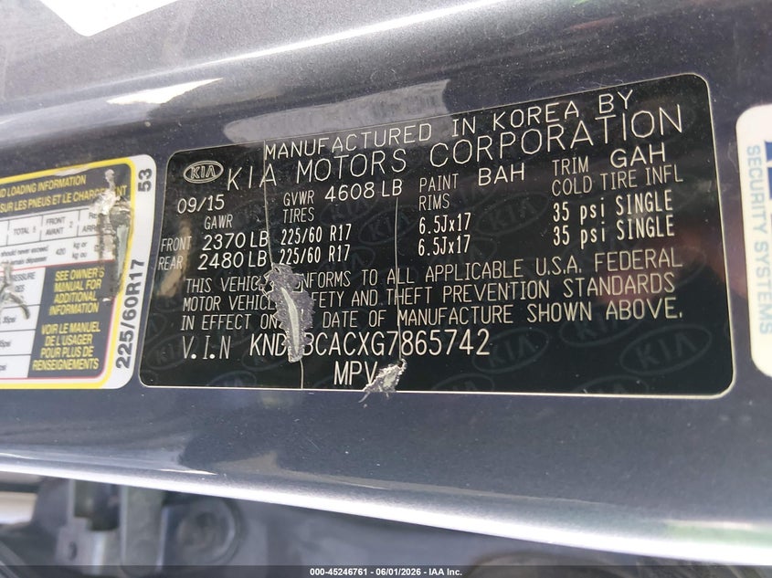 2016 Kia Sportage VIN KNDPBCACXG7865742 IAAI salvage auction — FRONT END, Salvage Title, sold $1,100 on 2026-07-16 (photo 9)