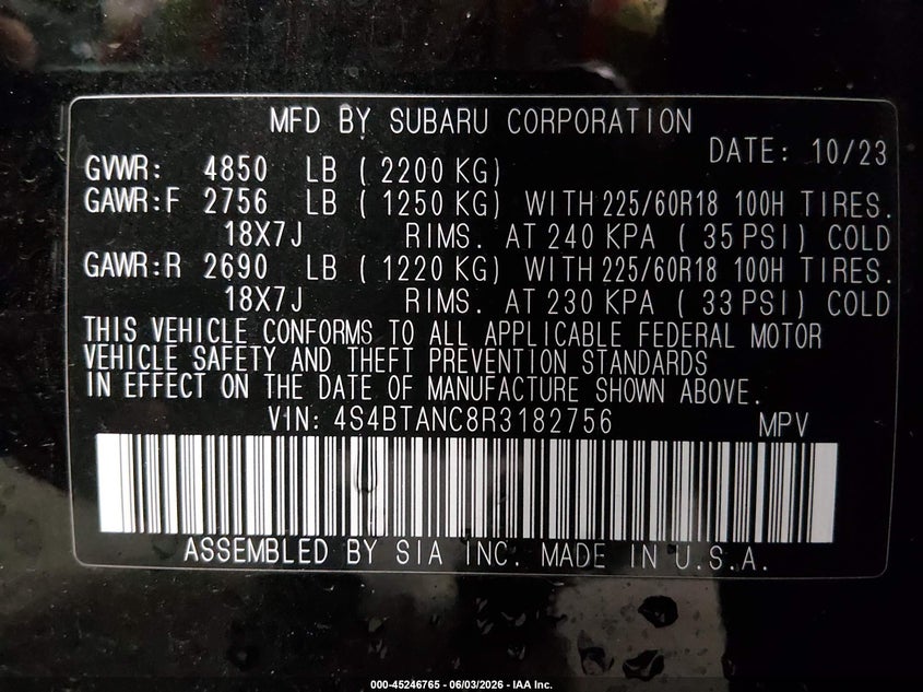 2024 Subaru Outback VIN 4S4BTANC8R3182756 IAAI salvage auction — FRONT END, Salvage (Iowa), sold $8,300 on 2026-07-28 (photo 9)