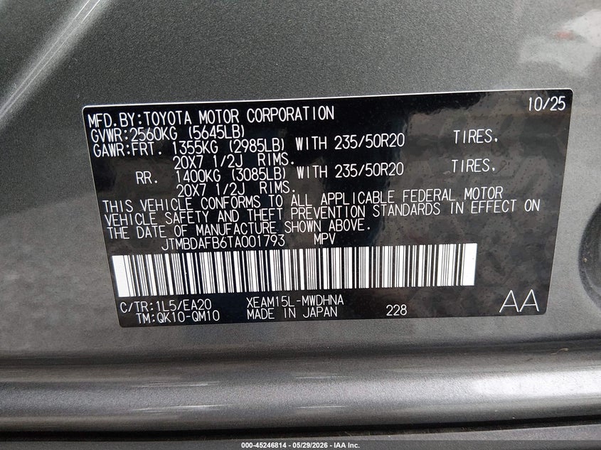 2026 Toyota Bz4x VIN JTMBDAFB6TA001793 IAAI salvage auction — REAR END, Salvage Title, sold $19,000 on 2026-07-22 (photo 9)