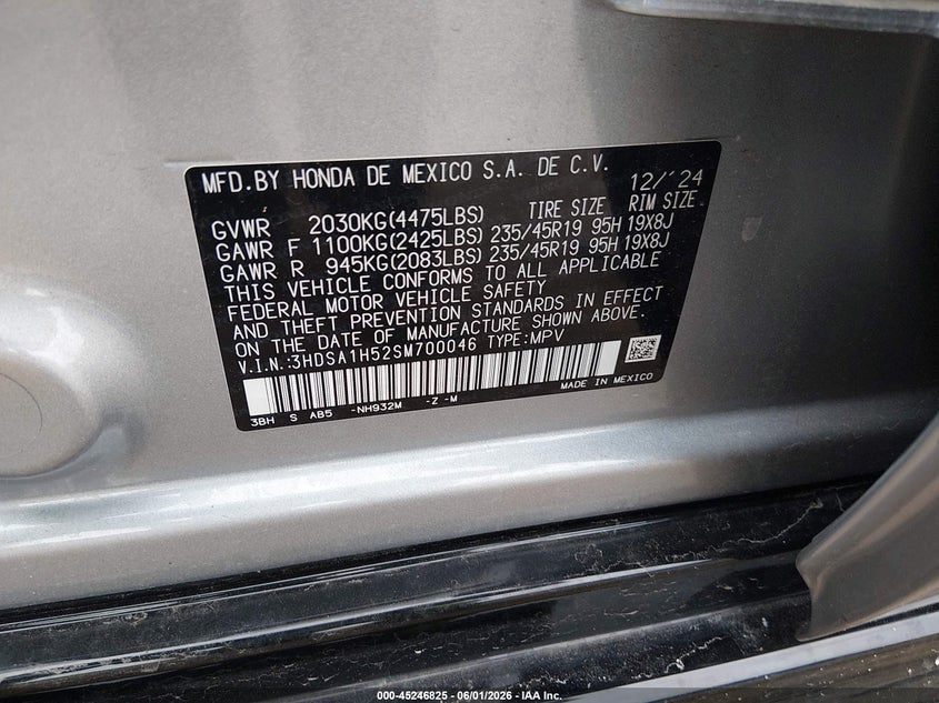 2025 Acura Adx VIN 3HDSA1H52SM700046 IAAI salvage auction — FRONT & REAR, Salvage (Maryland), sold $11,300 on 2026-08-13 (photo 9)