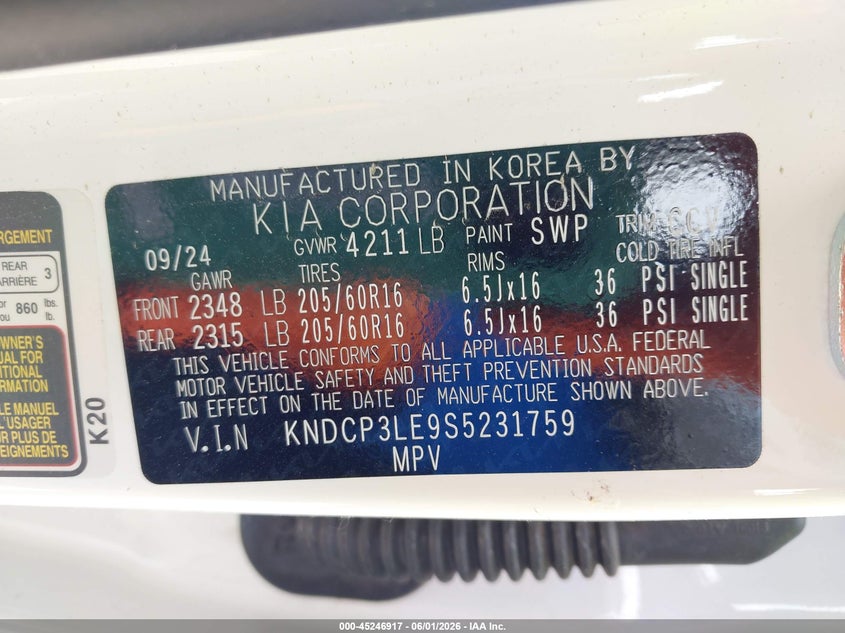 2025 Kia Niro VIN KNDCP3LE9S5231759 IAAI salvage auction — LEFT FRONT, Salvage Title, sold $5,200 on 2026-07-17 (photo 9)