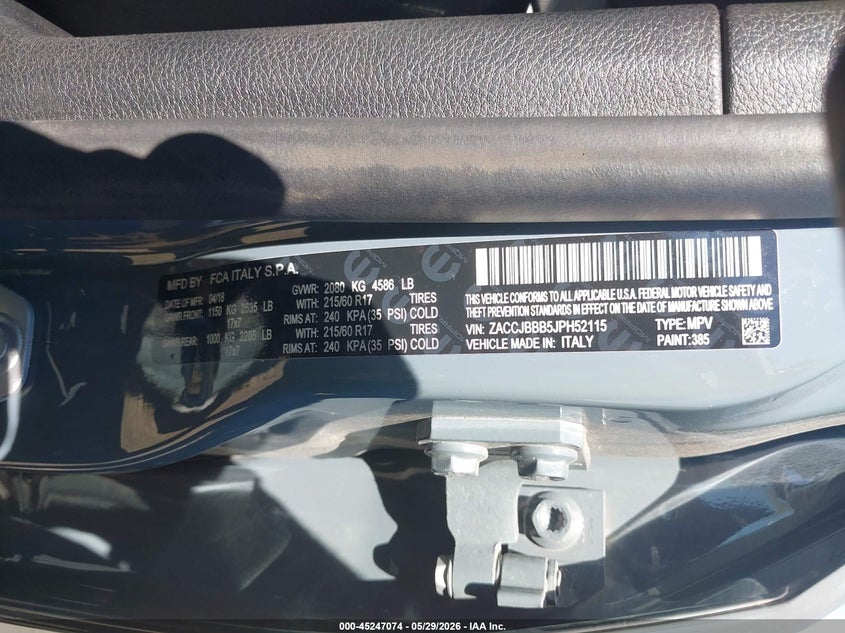 2018 Jeep Renegade VIN ZACCJBBB5JPH52115 IAAI salvage auction — SIDE, Salvage Title, sold $1,775 on 2026-07-20 (photo 9)