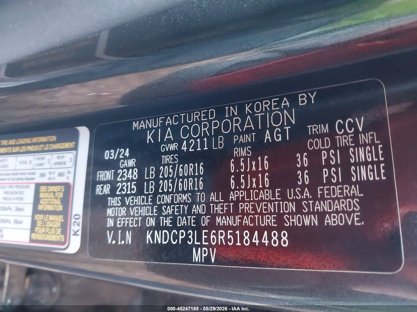 2024 Kia Niro VIN KNDCP3LE6R5184488 IAAI salvage auction — LEFT FRONT, Salvage (Arizona), sold $9,100 on 2026-07-28 (photo 9)