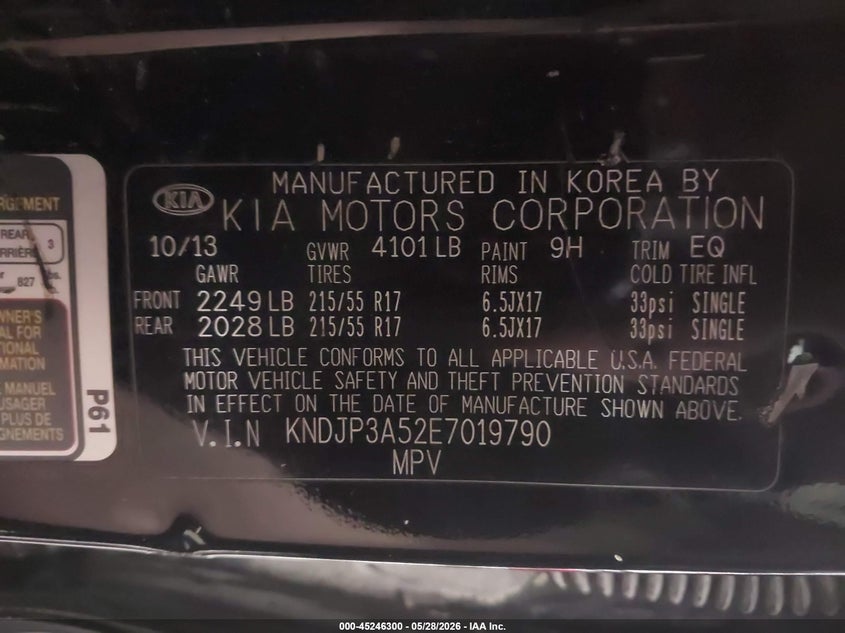 2014 Kia Soul VIN KNDJP3A52E7019790 IAAI salvage auction — FRONT END, Salvage Title, sold $350 on 2026-07-13 (photo 9)