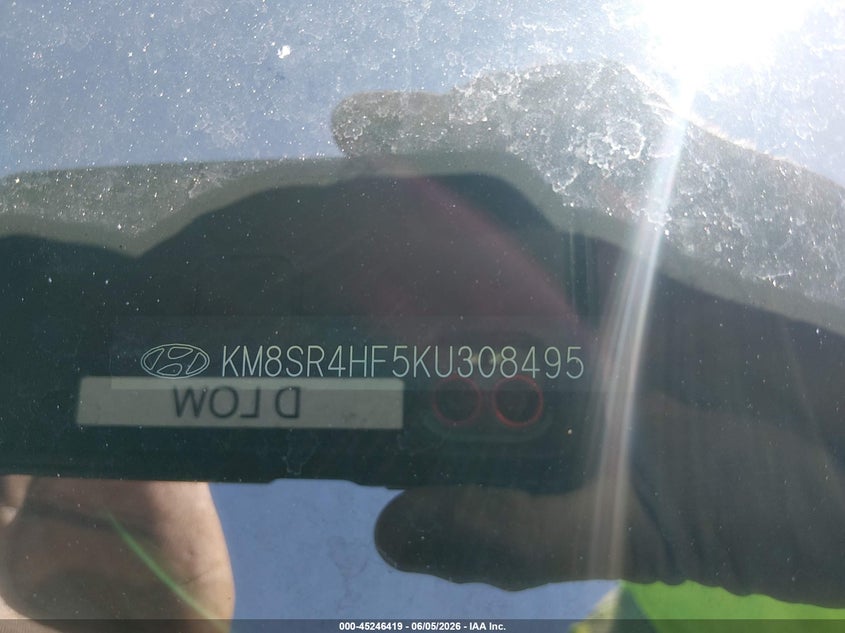2019 Hyundai Santa fe VIN KM8SR4HF5KU308495 IAAI salvage auction — REAR END, Salvage Title, sold $3,650 on 2026-07-25 (photo 9)