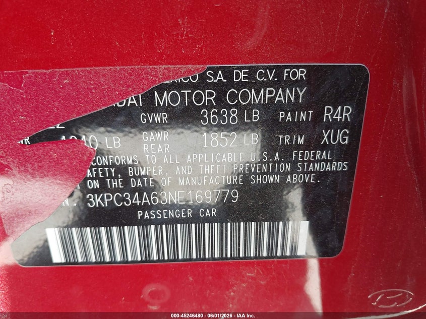 2022 Hyundai Accent VIN 3KPC34A63NE169779 IAAI salvage auction — SIDE, Salvage Title, sold $3,300 on 2026-07-28 (photo 9)