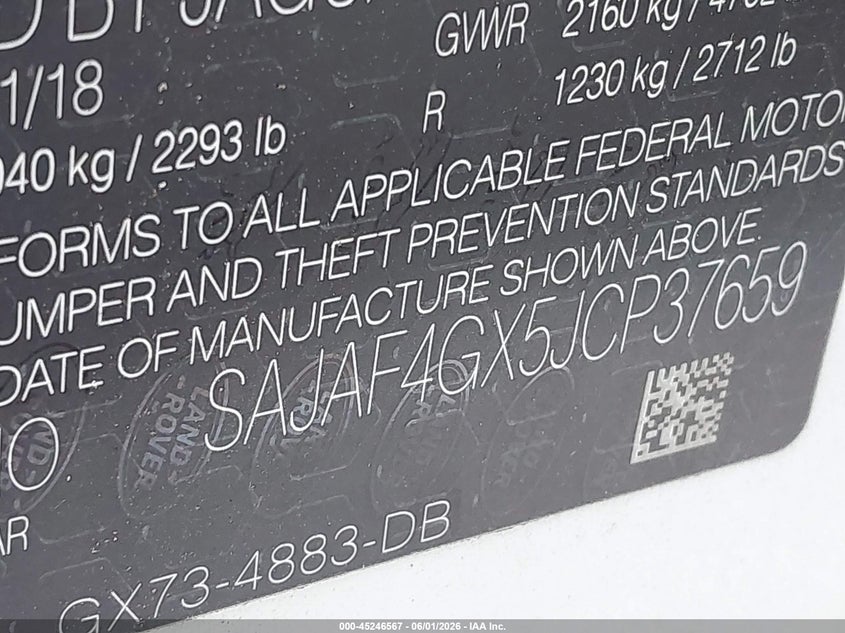 2018 Jaguar Xe VIN SAJAF4GX5JCP37659 IAAI salvage auction — FRONT END, Salvage Title, sold $1,850 on 2026-07-06 (photo 9)