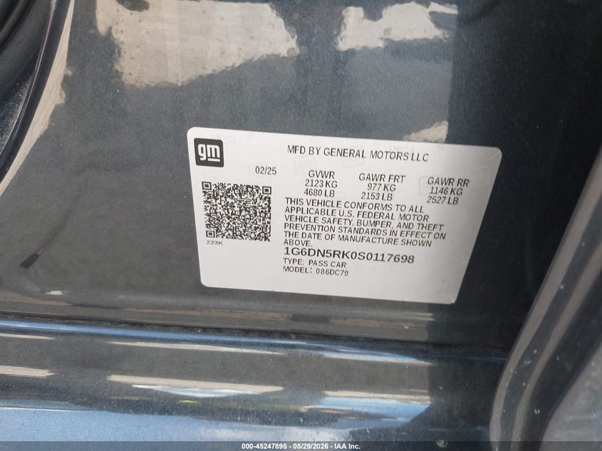 2025 Cadillac Ct5 VIN 1G6DN5RK0S0117698 IAAI salvage auction — FRONT END, Salvage Title, sold $15,250 on 2026-07-14 (photo 9)