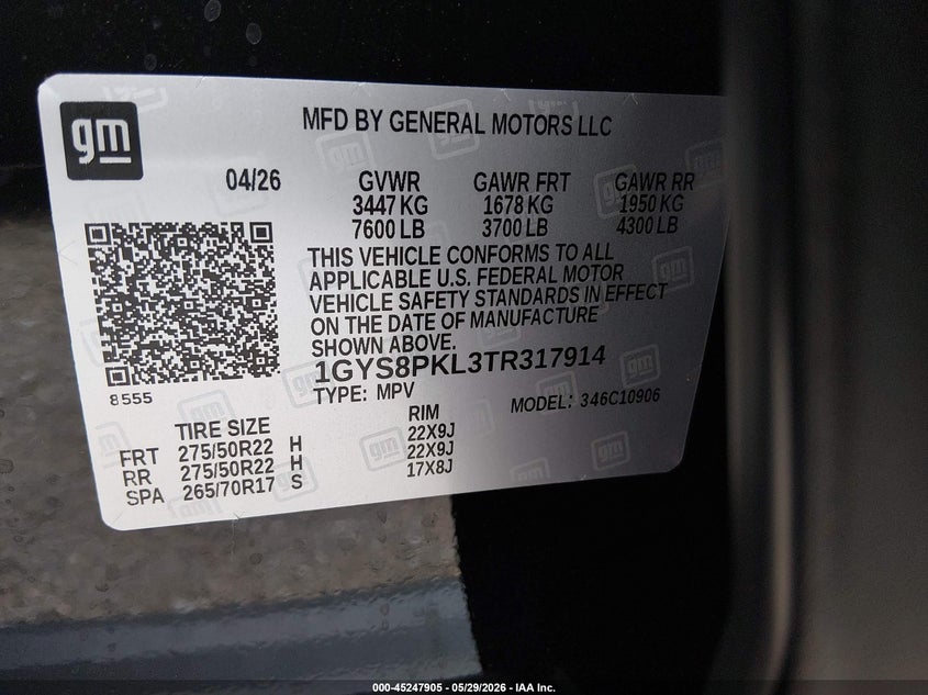 2026 Cadillac Escalade VIN 1GYS8PKL3TR317914 IAAI salvage auction — RIGHT SIDE, Wait Title, sold $59,250 on 2026-08-24 (photo 9)
