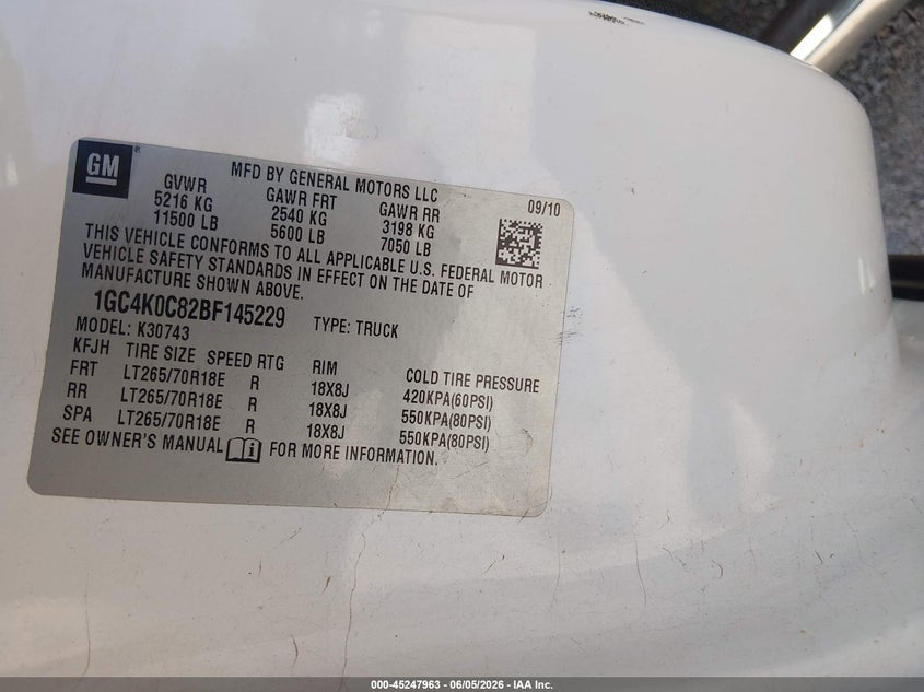 2011 Chevrolet Silverado VIN 1GC4K0C82BF145229 IAAI salvage auction — FRONT END, Clear (Wisconsin), sold $25 on 2026-07-06 (photo 9)