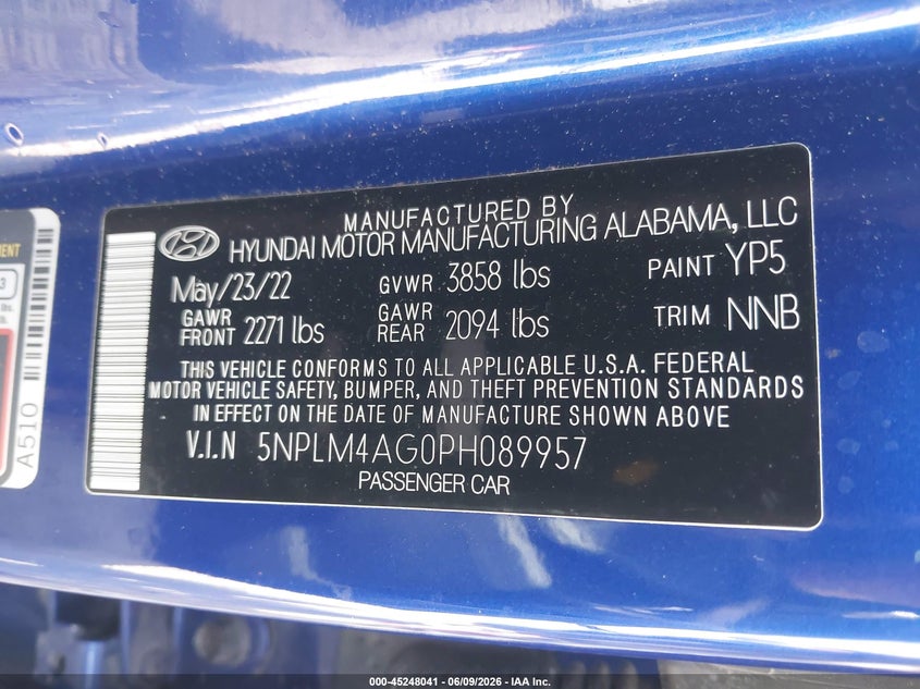 2023 Hyundai Elantra VIN 5NPLM4AG0PH089957 IAAI salvage auction — RIGHT REAR, Salvage Title, sold $5,000 on 2026-07-21 (photo 9)