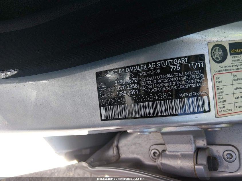 2012 Mercedes-benz C-klasse VIN WDDGF8BB7CA654380 IAAI salvage auction — FRONT END, Clear (Tennessee), sold $450 on 2026-08-11 (photo 9)