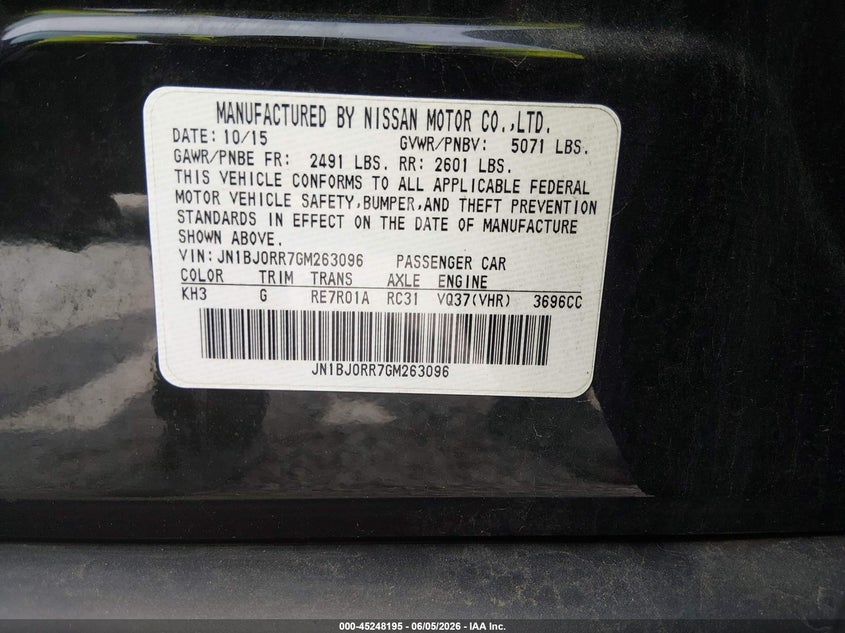 2016 Infiniti Qx50 VIN JN1BJ0RR7GM263096 IAAI salvage auction — FRONT END, Salvage (Illinois), sold $1,400 on 2026-07-07 (photo 9)