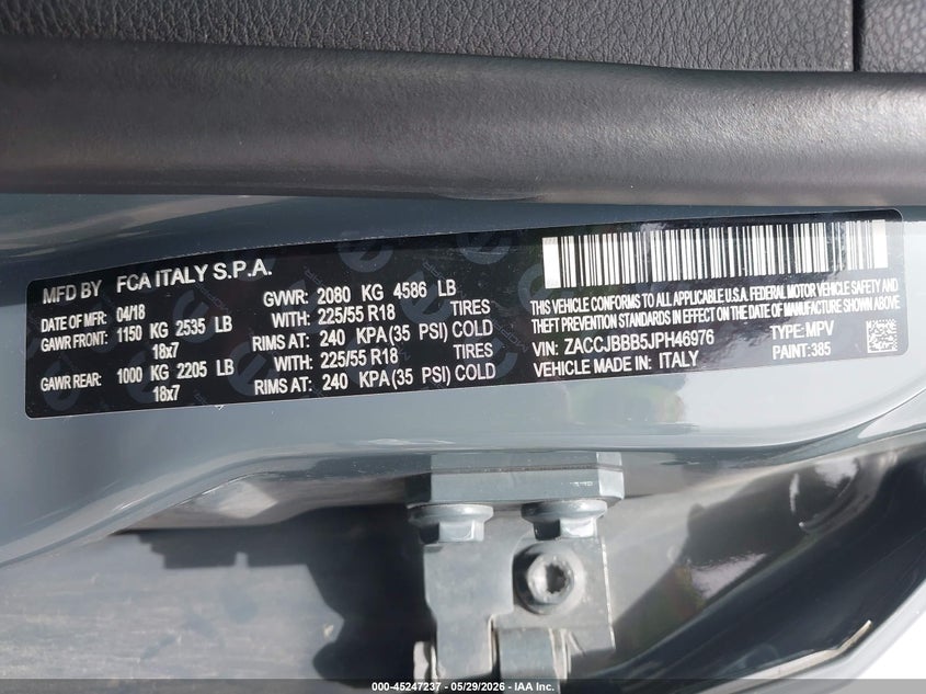 2018 Jeep Renegade VIN ZACCJBBB5JPH46976 IAAI salvage auction — RIGHT SIDE, Salvage Title, sold $2,000 on 2026-07-23 (photo 9)