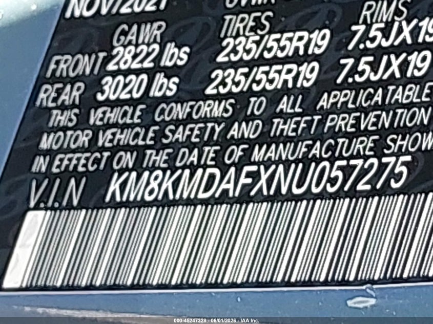 2022 Hyundai Ioniq 5 VIN KM8KMDAFXNU057275 IAAI salvage auction — FRONT END, Salvage Title, sold $8,200 on 2026-07-09 (photo 9)